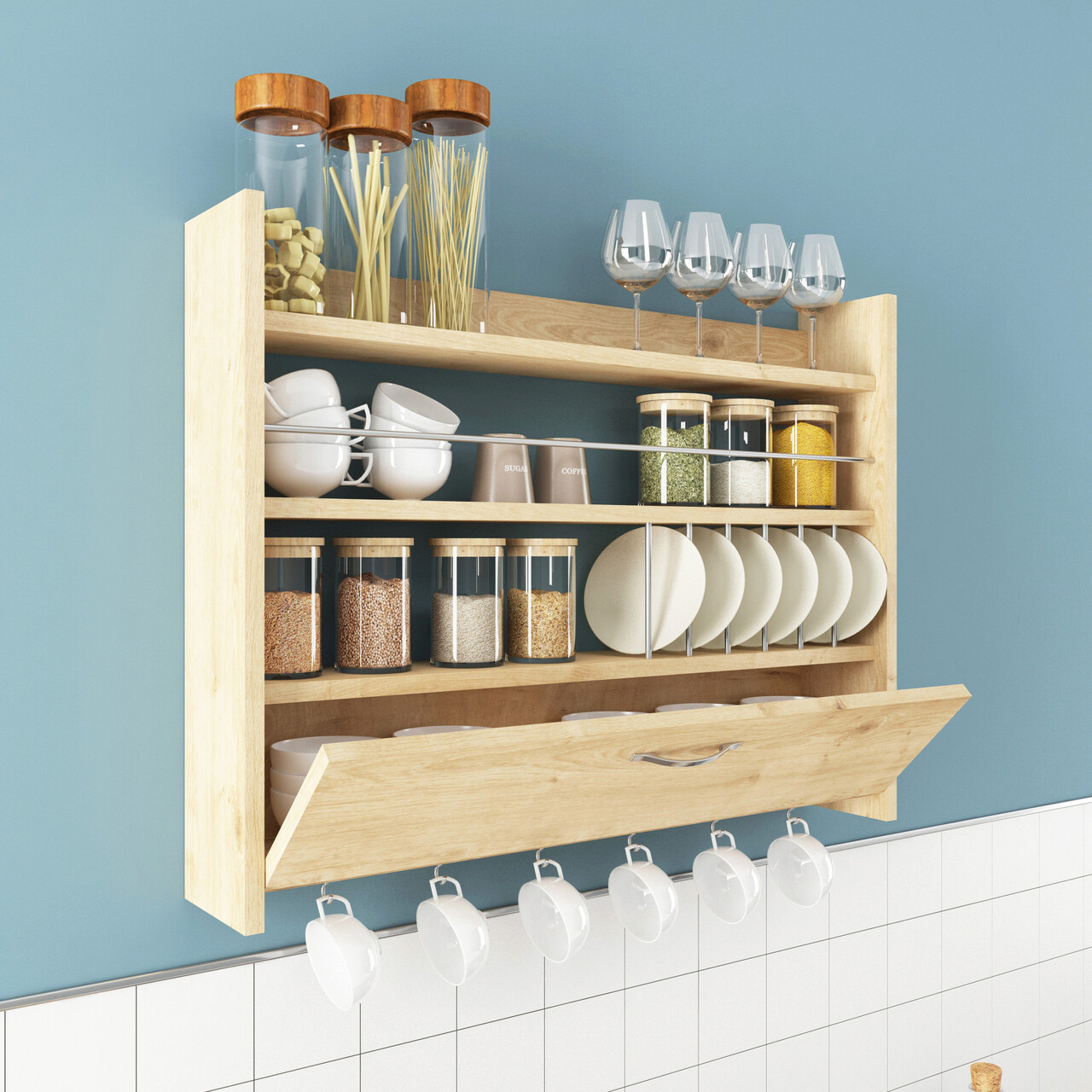 Raft de bucatarie, Hanah Home, Knott, 85x15x65 cm, Stejar - imagine 5